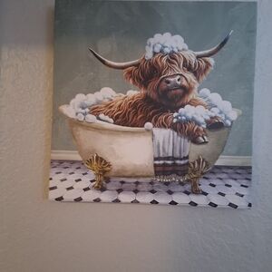 Highland Cow Bathtub Canvas Art